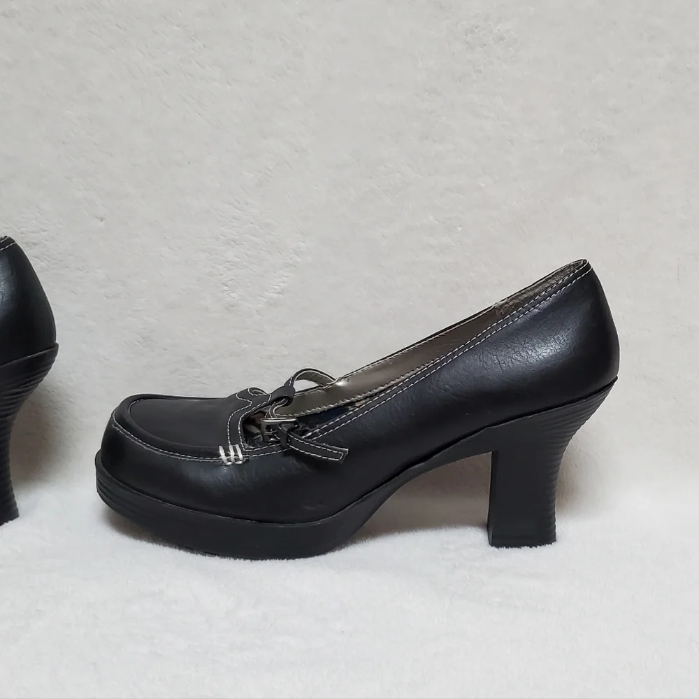VINTAGE 90s Maurices Black Vegan Leather Platform Chunky Heel Maryjane Shoes 10